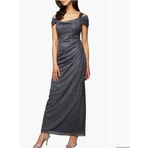 ALEX Evenings Shimmery, Draped; Ruched Waterfall Hem Gown size 12; Formal dress